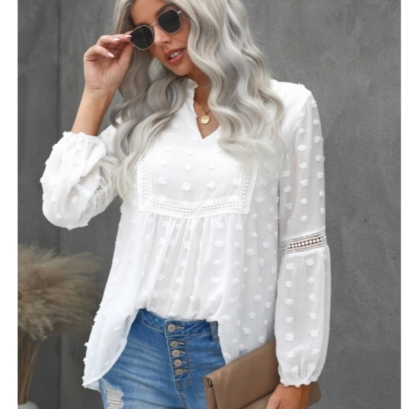 Swiss Dot Chiffon Top Crochet Details Bloggers Fav - Picture 4 of 4